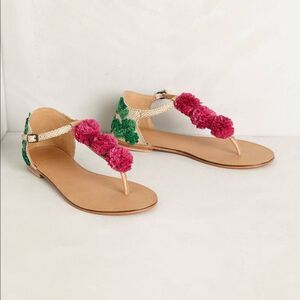 Anthropologie pom pom embroidered sandals size‎ 37
